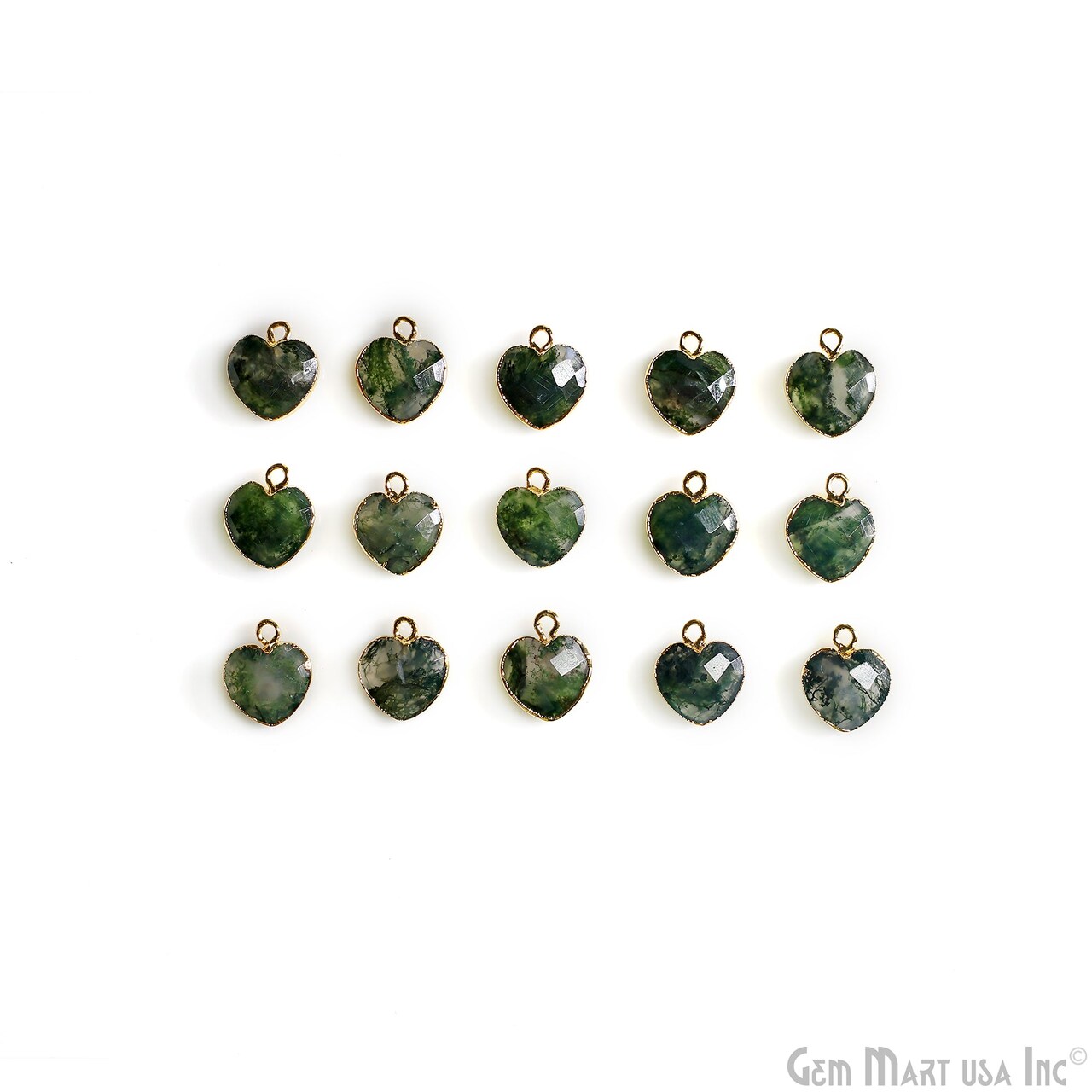 Heart Gemstone Pendant, Gold Electroplated Gemstone Charm, 13x12mm, Necklace Pendant, GemMartUSA (50794)